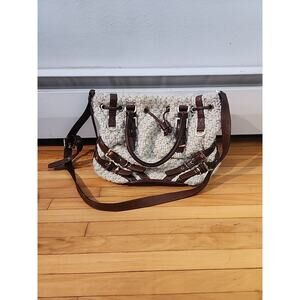 VINTAGE MICHAEL KORS MILO Woven Cream Braided Wool Leather Trim Satchel Tote